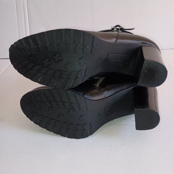 Lauren Ralph Lauren Carole Black Leather Moto Booties Ankle Boots Size 6B - Picture 8 of 12